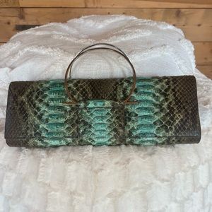 Ferragamo Vintage Real Turquoise & Gray  Python Skin handbag Pristine
